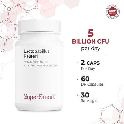 Supersmart Lactobacillus Reuteri 5 Milliarden KBE pro Tag Probiotikum – 60 Kapseln, Nicht-GVO & Glutenfrei