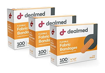 Dealmed Stoff-Pflaster mit Wundauflage – 100 Stück (3er-Pack) – Latexfrei, für Erste-Hilfe-Set, 3 x 0,75 Zoll