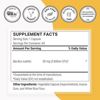 Supersmart Bacillus Subtilis 3 Milliarden KBE pro Tag – Hochwirksames Sporenprobiotikum, 60 DR-Kapseln