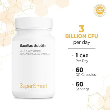 Supersmart Bacillus Subtilis 3 Milliarden KBE pro Tag – Hochwirksames Sporenprobiotikum, 60 DR-Kapseln