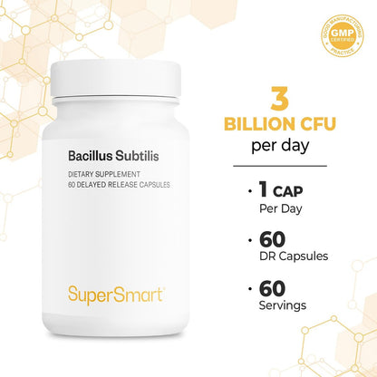 Supersmart Bacillus Subtilis 3 Milliarden KBE pro Tag – Hochwirksames Sporenprobiotikum, 60 DR-Kapseln