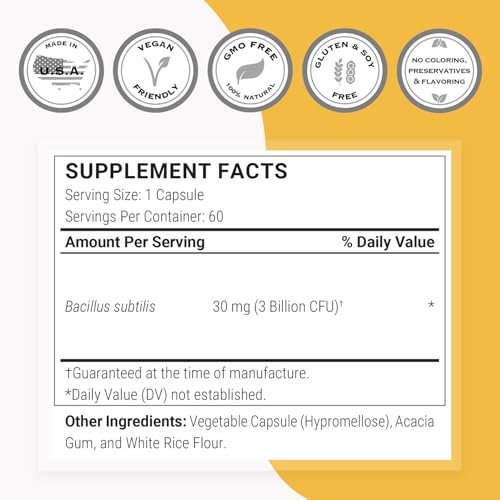 Supersmart Bacillus Subtilis 3 Milliarden KBE pro Tag – Hochwirksames Sporenprobiotikum, 60 DR-Kapseln