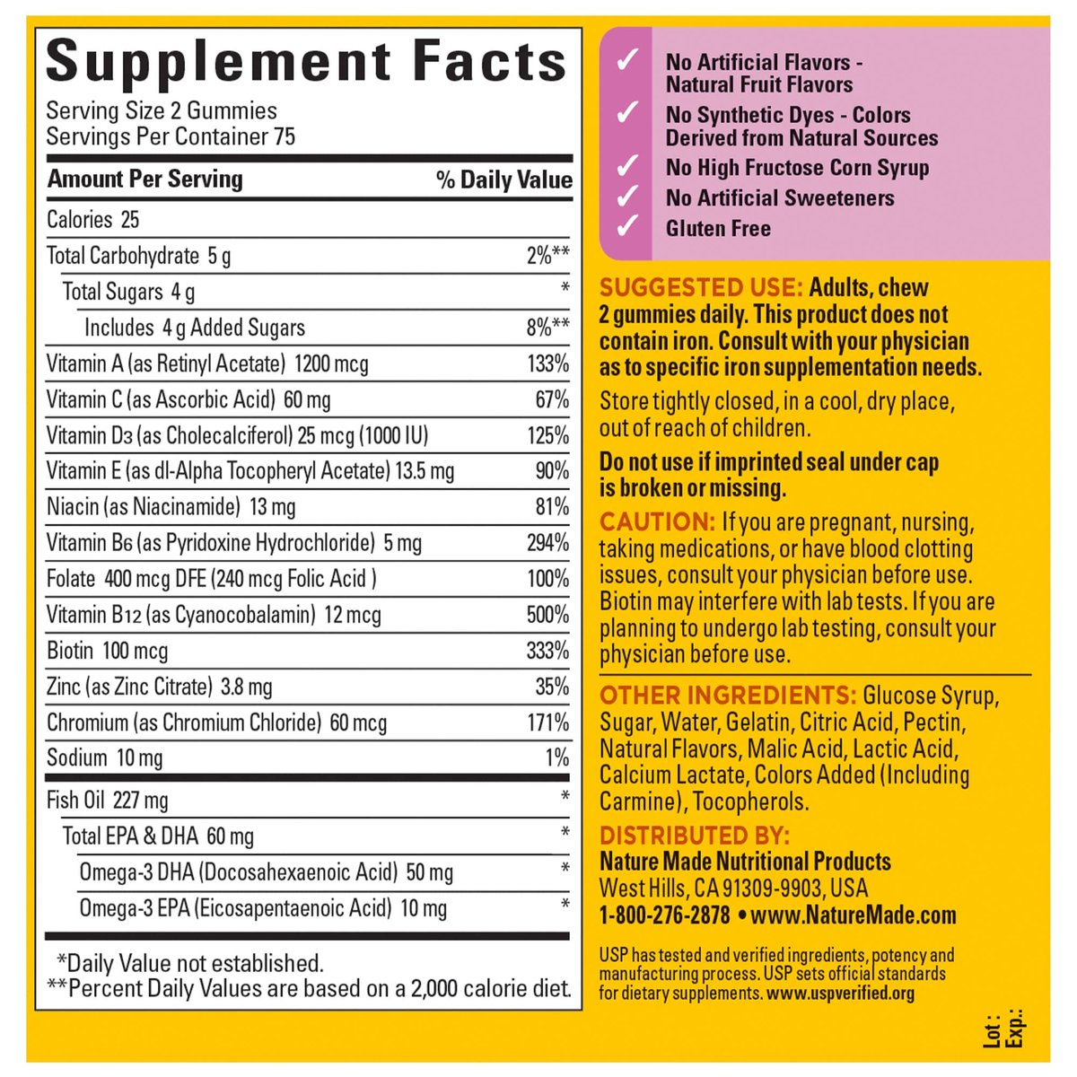 Nature Made Frauen Multivitamin Gummis mit Omega-3 – Tägliche Nährstoffversorgung, 150 Gummis, 75-Tage-Vorrat