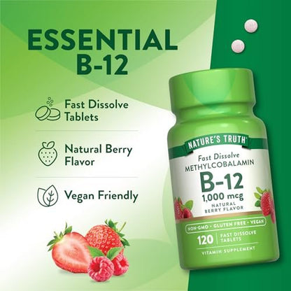 Nature's Truth B12 Vitamin Sublingual Tabletten | 1000 mcg | 120 Stück | Vegan, Non-GMO & Glutenfrei