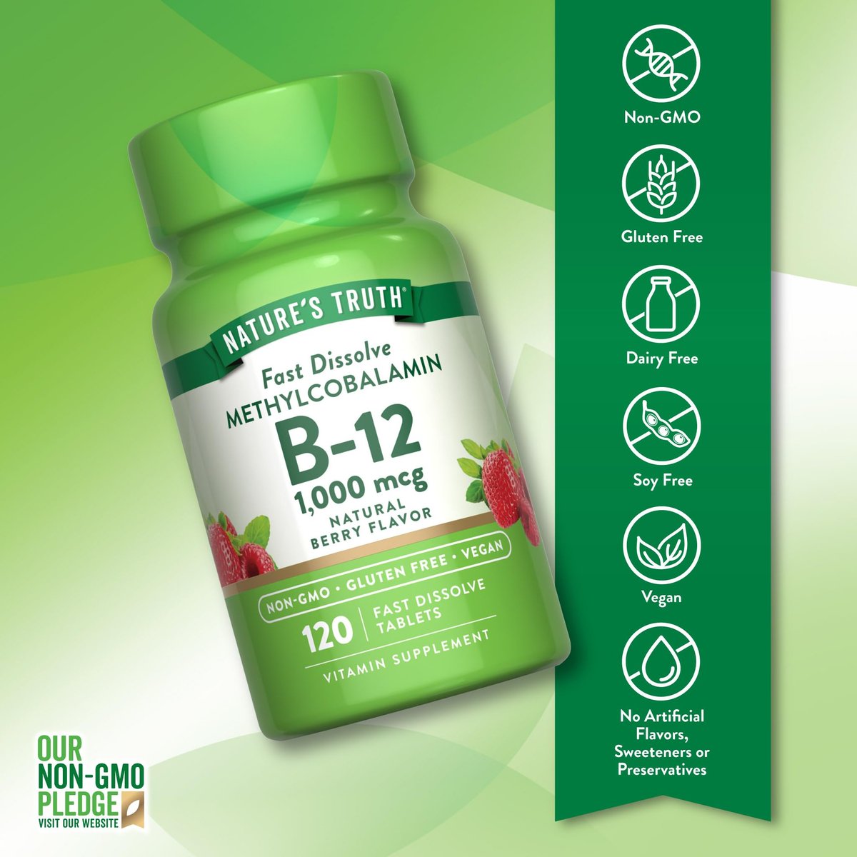 Nature's Truth B12 Vitamin Sublingual Tabletten | 1000 mcg | 120 Stück | Vegan, Non-GMO & Glutenfrei