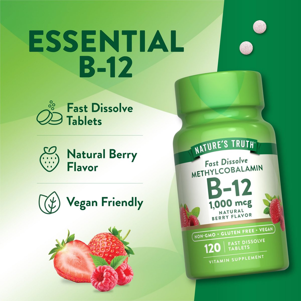 Nature's Truth B12 Vitamin Sublingual Tabletten | 1000 mcg | 120 Stück | Vegan, Non-GMO & Glutenfrei