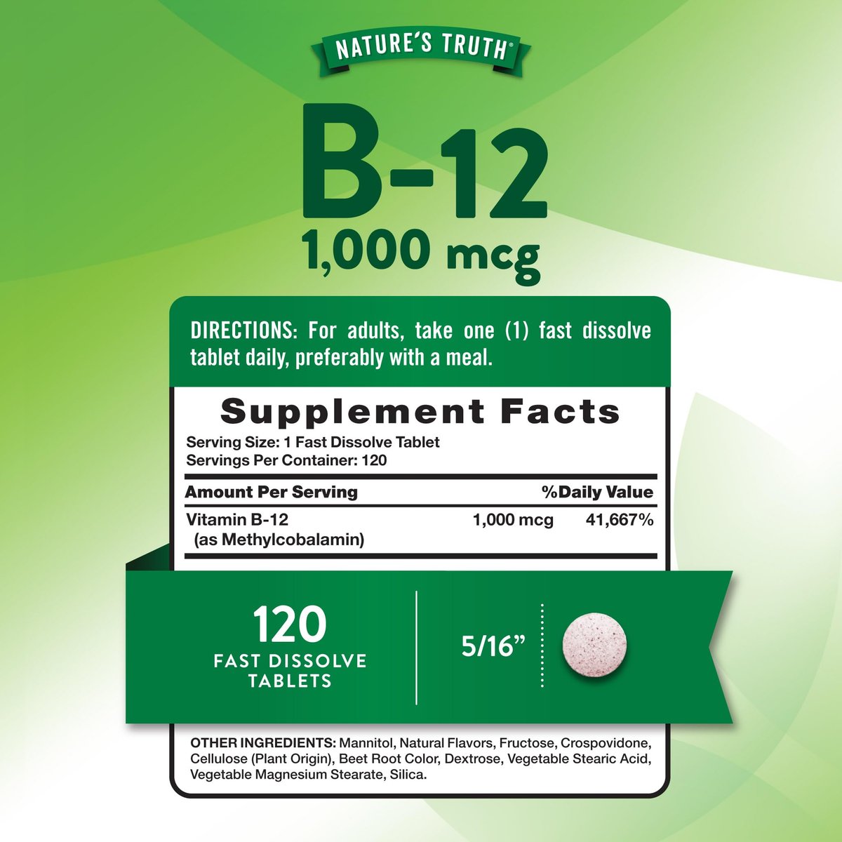 Nature's Truth B12 Vitamin Sublingual Tabletten | 1000 mcg | 120 Stück | Vegan, Non-GMO & Glutenfrei