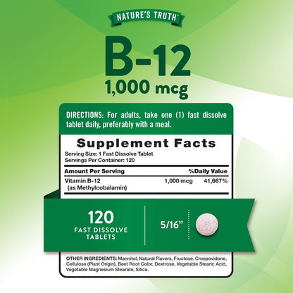 Nature's Truth B12 Vitamin Sublingual Tabletten | 1000 mcg | 120 Stück | Vegan, Non-GMO & Glutenfrei
