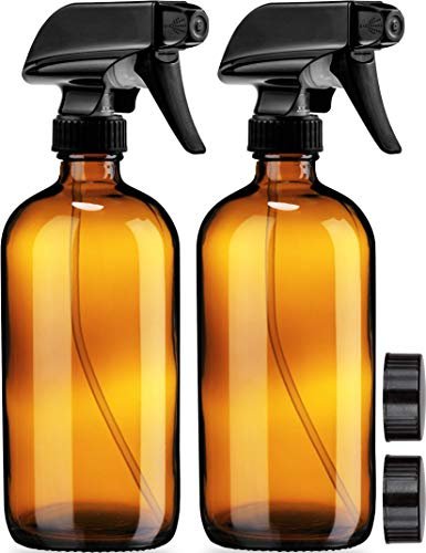 Sally's Organics Leere Amber Glasflaschen mit Sprühkopf - 2er Pack - Große 16 oz nachfüllbare Flasche ideal für ätherische Öle, Pflanzen, Reinigungslösungen, Haare - Langlebige Düse - Feinsprüh-/Strahlfunktion