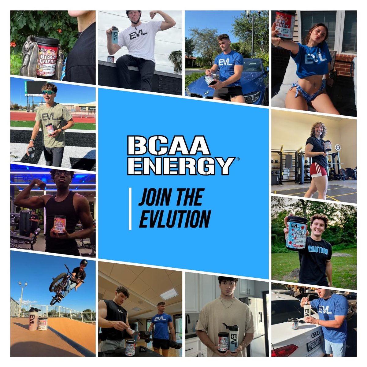 EVL BCAAs Aminosäuren Pulver – BCAA Energy Pre-Workout Pulver für Muskelregeneration, schlanken Muskelaufbau und Ausdauer – Erfrischendes Post-Workout Getränk mit natürlichem Koffein – Blue Raz