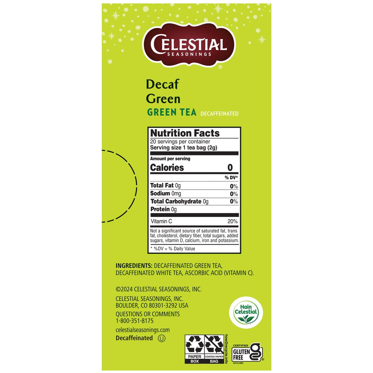 Celestial Seasonings Koffeinfreier Grüner Tee, 20 Teebeutel