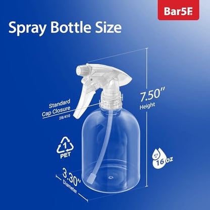 Bar5F Leere Klare Sprühflasche mit Verstellbarem Sprühkopf von Feinsprühnebel bis Strahl, Natur, 16 Unzen, 3er-Pack