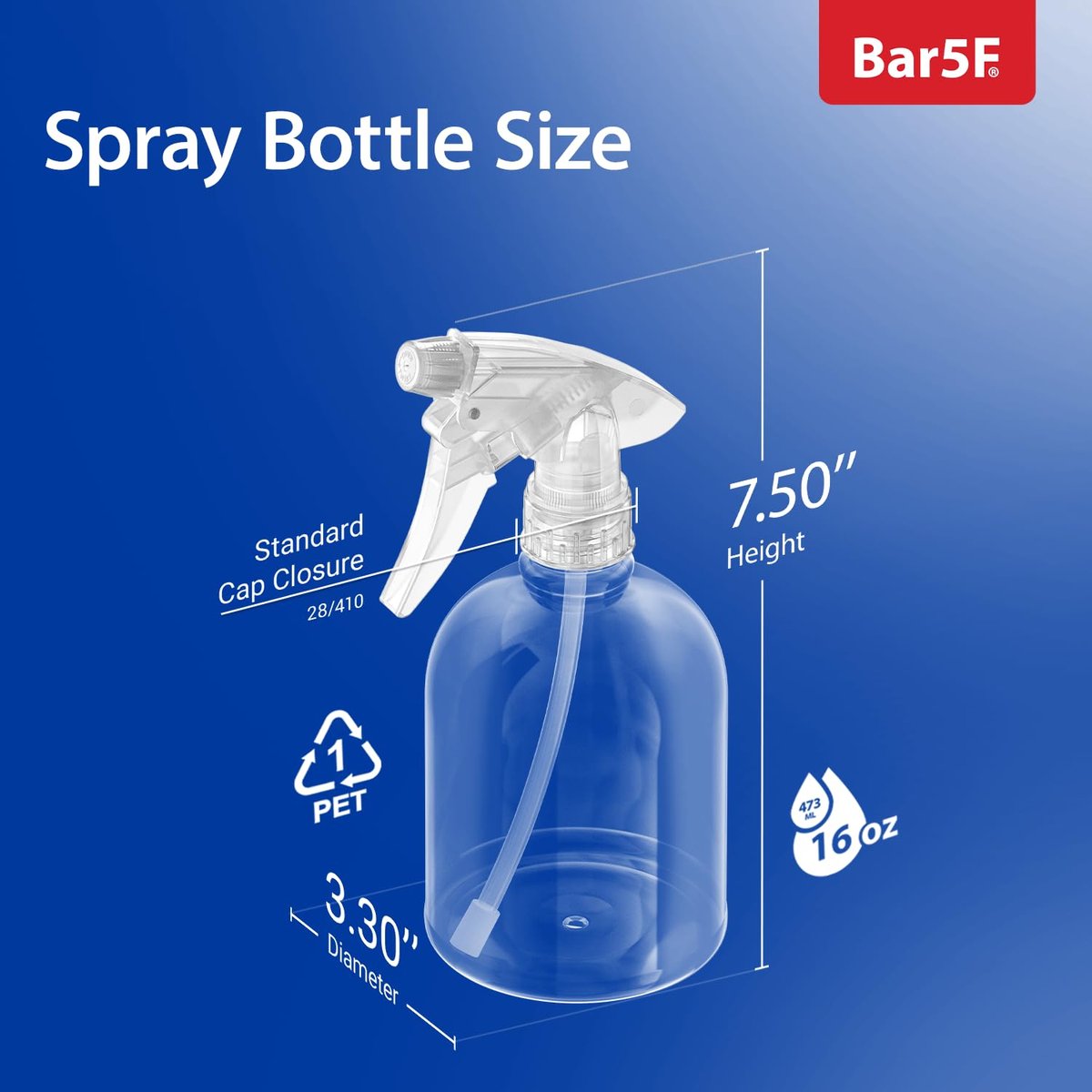 Bar5F Leere Klare Sprühflasche mit Verstellbarem Sprühkopf von Feinsprühnebel bis Strahl, Natur, 16 Unzen, 3er-Pack
