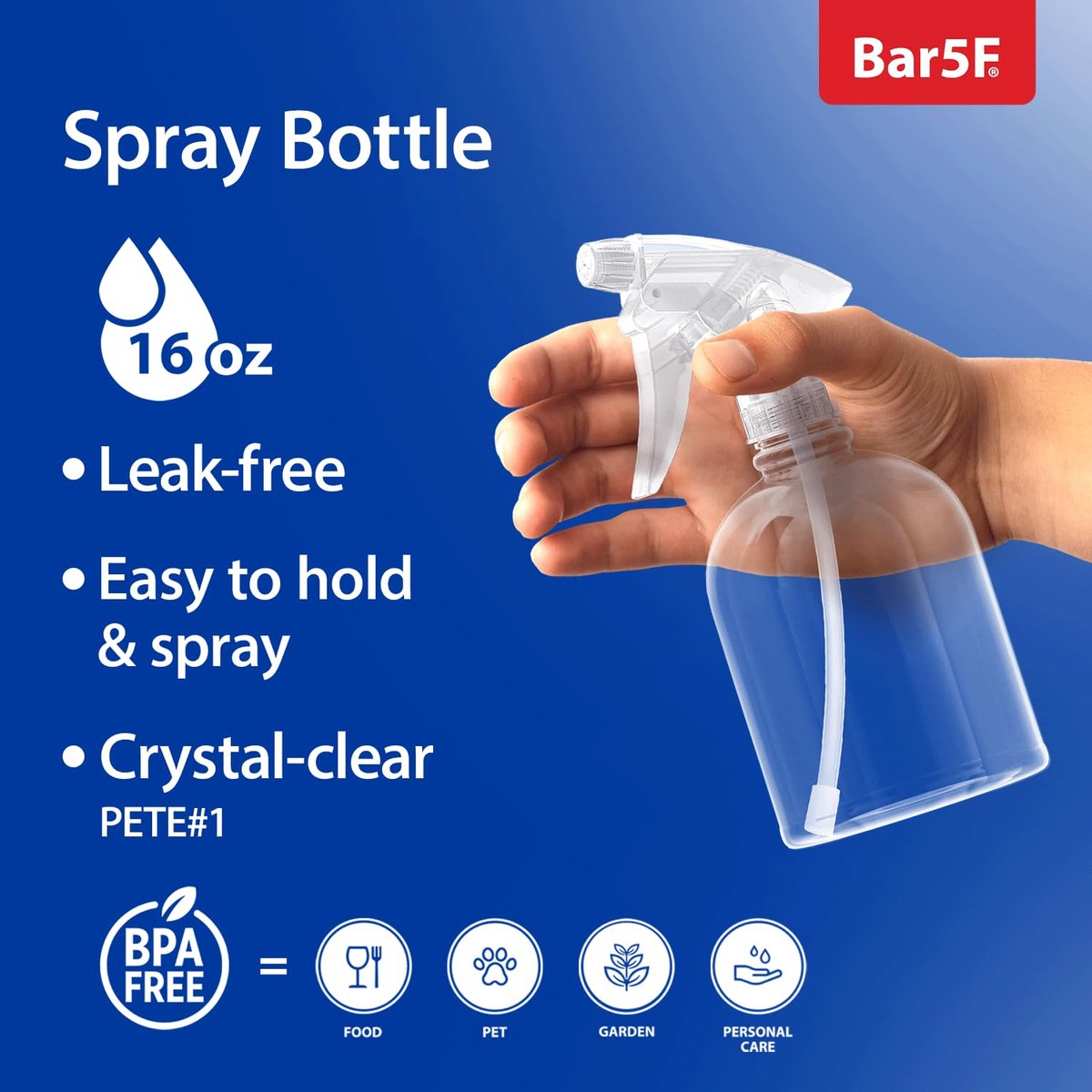Bar5F Leere Klare Sprühflasche mit Verstellbarem Sprühkopf von Feinsprühnebel bis Strahl, Natur, 16 Unzen, 3er-Pack