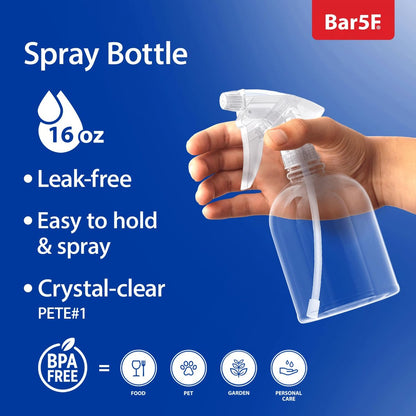 Bar5F Leere Klare Sprühflasche mit Verstellbarem Sprühkopf von Feinsprühnebel bis Strahl, Natur, 16 Unzen, 3er-Pack