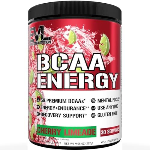 EVL BCAAs Aminosäuren Pulver – BCAA Energie Pre Workout Pulver für Muskelregeneration, schlanken Muskelaufbau und Ausdauer – Erfrischendes Post Workout Getränk mit natürlichem Koffein – Kirsche Limette