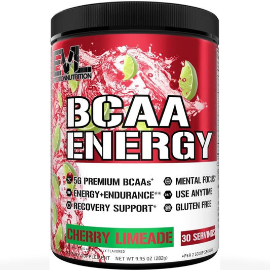 EVL BCAAs Aminosäuren Pulver – BCAA Energie Pre Workout Pulver für Muskelregeneration, schlanken Muskelaufbau und Ausdauer – Erfrischendes Post Workout Getränk mit natürlichem Koffein – Kirsche Limette