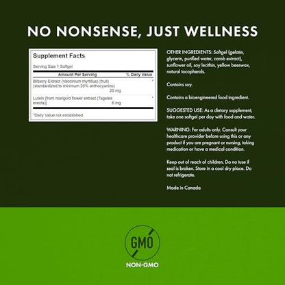 Swanson Standardisiertes Lutein & Heidelbeere – Natürliches Nahrungsergänzungsmittel für die Augengesundheit – Formel zur Reduzierung von Augenbelastung und Ermüdung – (120 Weichkapseln)