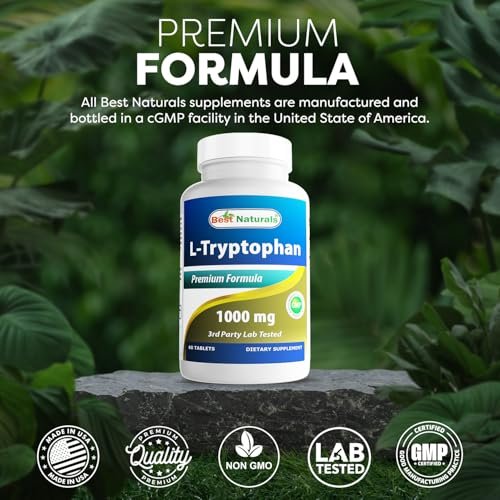 Best Naturals L-Tryptophan 1000 mg – 60 Tabletten – Hochdosiertes Schlaf- und Stimmungs-Supplement