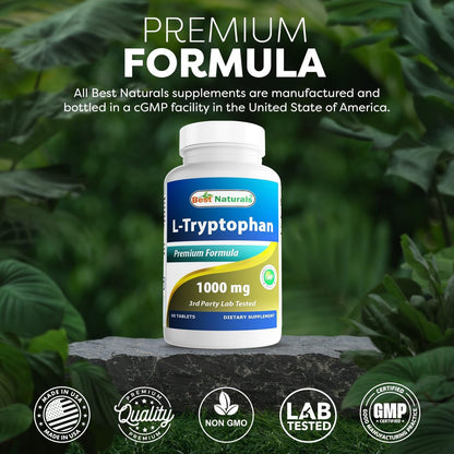 Best Naturals L-Tryptophan 1000 mg – 60 Tabletten – Hochdosiertes Schlaf- und Stimmungs-Supplement