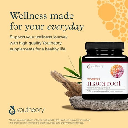 Youtheory Maca-Wurzel für Frauen – Vegane Energie- & Wechseljahre-Unterstützung mit peruanischem Ginseng – Premium-Nahrungsergänzung für Frauen – Laktose-, Soja- & Glutenfrei – 120 vegane Kapseln