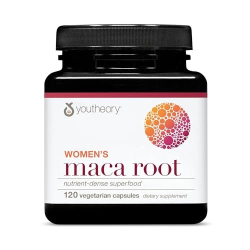 Youtheory Maca-Wurzel für Frauen – Vegane Energie- & Wechseljahre-Unterstützung mit peruanischem Ginseng – Premium-Nahrungsergänzung für Frauen – Laktose-, Soja- & Glutenfrei – 120 vegane Kapseln