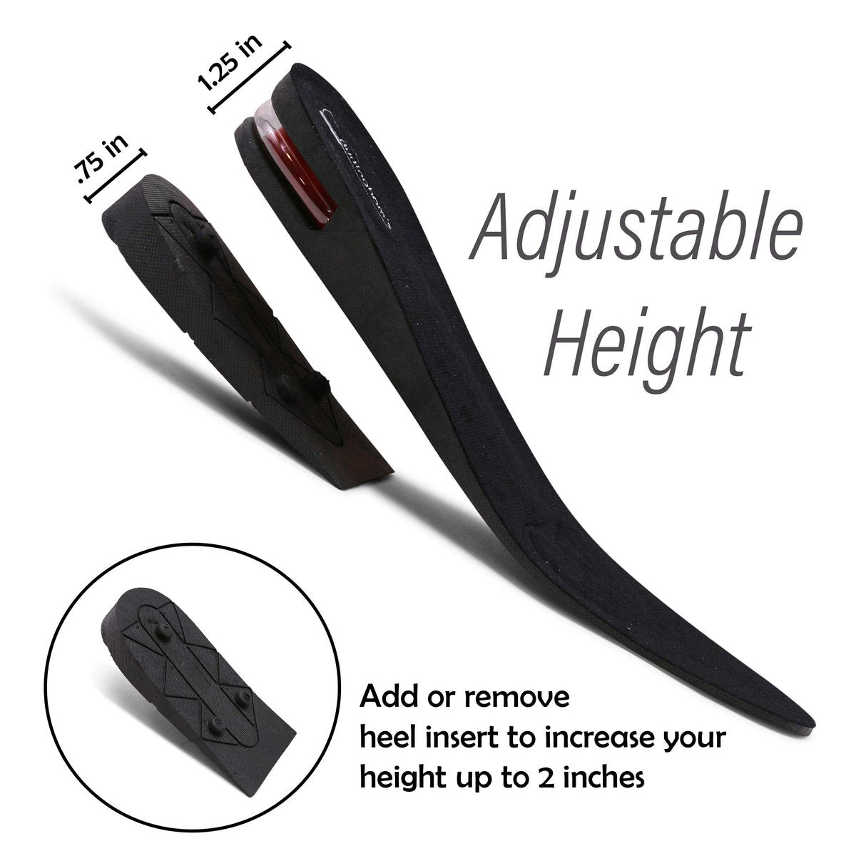 Burlingham's Höhenverstellbare Einlegesohle, Schuherhöhung für Damen und Herren (5 cm) – Gepolsterte Fersenpolster und Fußgewölbestütze – Atmungsaktiv und bequem – Schwarz