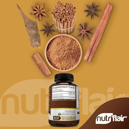 NutriFlair Bio Ceylon Zimt Kapseln 1200mg, 120 Kapseln – USDA Bio, Nicht-GVO, Glutenfrei, Antioxidantien