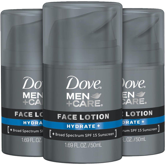 Dove Men+ Care Feuchtigkeitsspendende Gesichtscreme mit LSF 15+ – 3er-Pack – Fortschrittlicher Schutz für trockene Haut, 1,69 oz pro Stück