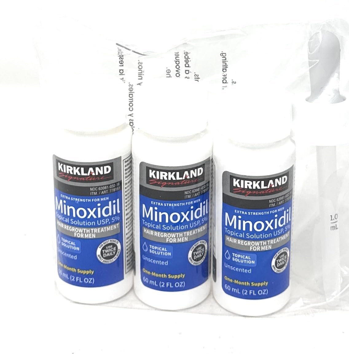 Kirkland Extra Stark Minoxidil Topische Lösung USP 5% Haarwuchs – 3-Monats-Packung (3 x 60 ml)