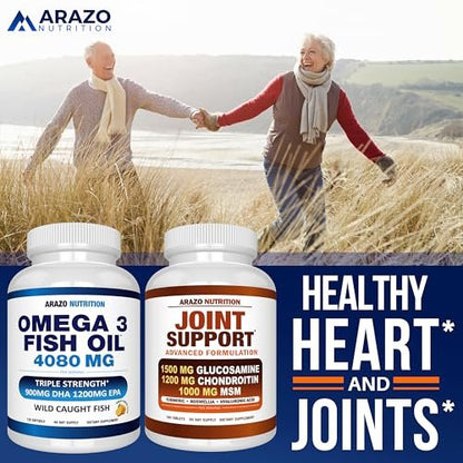 Arazo Nutrition Wild Caught Omega-3 Fischölkonzentrat – 4.080 mg pro Portion – Hoher EPA 1200 mg & DHA 900 mg – 120 Burpless Zitronen-Softgels