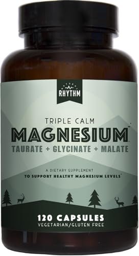 Natural Rhythm Triple Calm Magnesium Komplex – 120 Kapseln, chelatiertes Magnesiumglycinat, -taurat & -malat, hoch bioverfügbar, für Schlaf, Stress, Muskeln & Herz, Nicht-GVO, Vegan