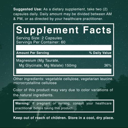 Natural Rhythm Triple Calm Magnesium Komplex – 120 Kapseln, chelatiertes Magnesiumglycinat, -taurat & -malat, hoch bioverfügbar, für Schlaf, Stress, Muskeln & Herz, Nicht-GVO, Vegan