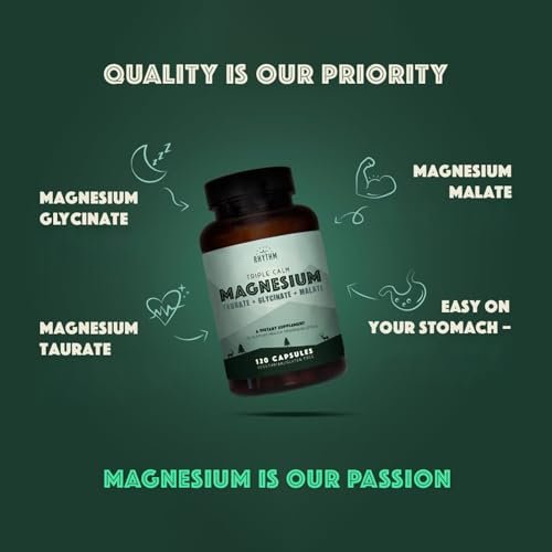 Natural Rhythm Triple Calm Magnesium Komplex – 120 Kapseln, chelatiertes Magnesiumglycinat, -taurat & -malat, hoch bioverfügbar, für Schlaf, Stress, Muskeln & Herz, Nicht-GVO, Vegan