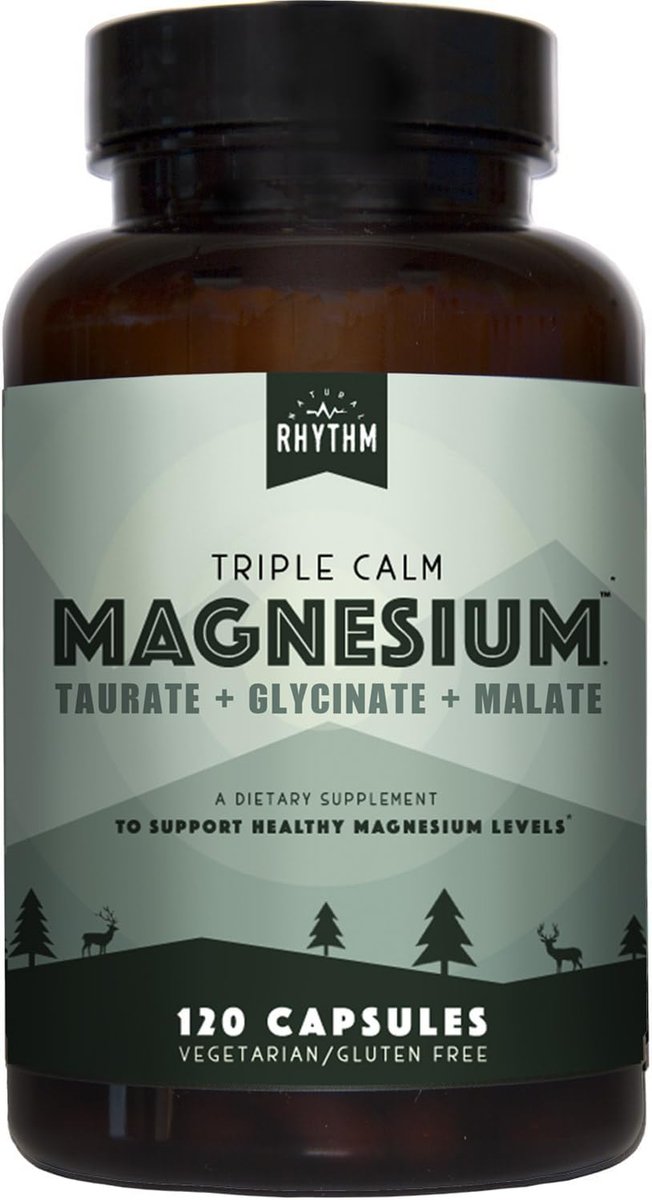 Natural Rhythm Triple Calm Magnesium Komplex – 120 Kapseln, chelatiertes Magnesiumglycinat, -taurat & -malat, hoch bioverfügbar, für Schlaf, Stress, Muskeln & Herz, Nicht-GVO, Vegan