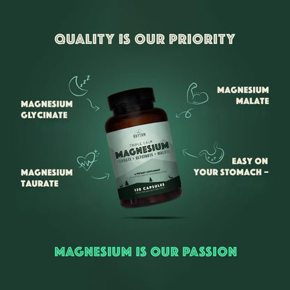 Natural Rhythm Triple Calm Magnesium Komplex – 120 Kapseln, chelatiertes Magnesiumglycinat, -taurat & -malat, hoch bioverfügbar, für Schlaf, Stress, Muskeln & Herz, Nicht-GVO, Vegan