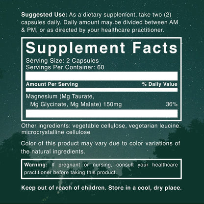 Natural Rhythm Triple Calm Magnesium Komplex – 120 Kapseln, chelatiertes Magnesiumglycinat, -taurat & -malat, hoch bioverfügbar, für Schlaf, Stress, Muskeln & Herz, Nicht-GVO, Vegan