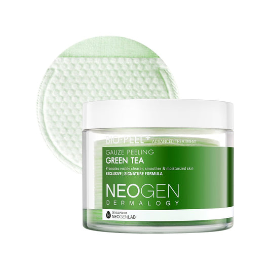 DERMALOGY by NEOGENLAB Bio-Peel Gauze Peeling Pads (Grüner Tee, 30 Tücher) - Peeling-Pads mit PHA, Grüntee und Centella Asiatica für sanftes Peeling, Feuchtigkeit und Beruhigung - Koreanische Hautpflege