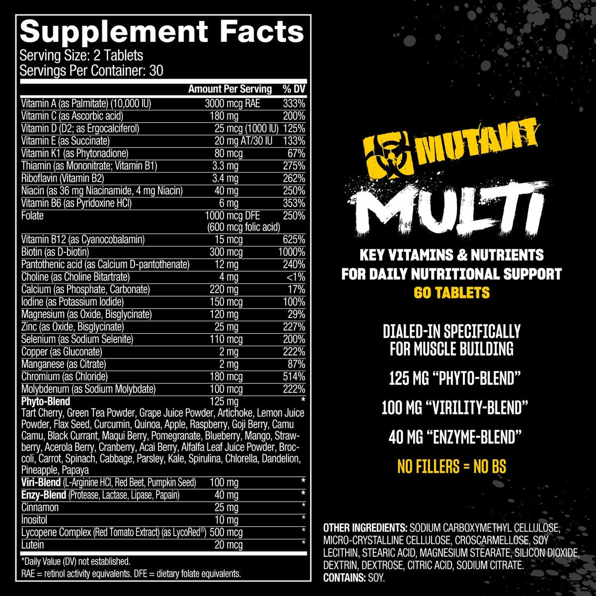 Mutant Multi - Hochwirksame Vitamine mit über 75 Inhaltsstoffen für intensives Krafttraining, 60 Tabletten