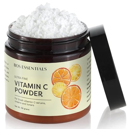 Bos Essentials Ultrafeines Vitamin-C-Pulver, 100 % reine Ascorbinsäure, Nicht-GVO, Kosmetikqualität, löst sich sofort auf für DIY-Seren, Cremes und Toner
