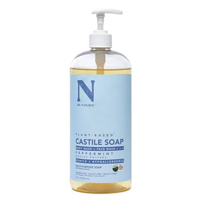 Dr. Natural Castile Flüssigseife, Pfefferminz, 946 ml – pflanzlich mit Bio-Sheabutter – reich an Kokos- und Olivenölen – sulfat- und parabenfrei, tierversuchsfrei – Mehrzweckseife