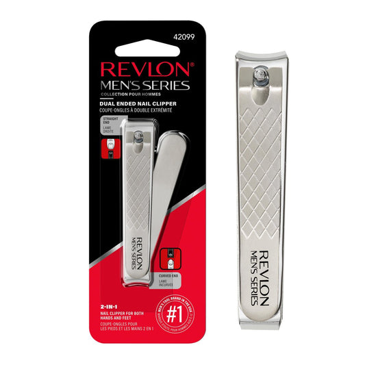 Revlon Doppelend-Nagelknipser für Herren, gerade und gebogene Kanten, für Finger- und Zehennägel, Edelstahl, 1 Stück