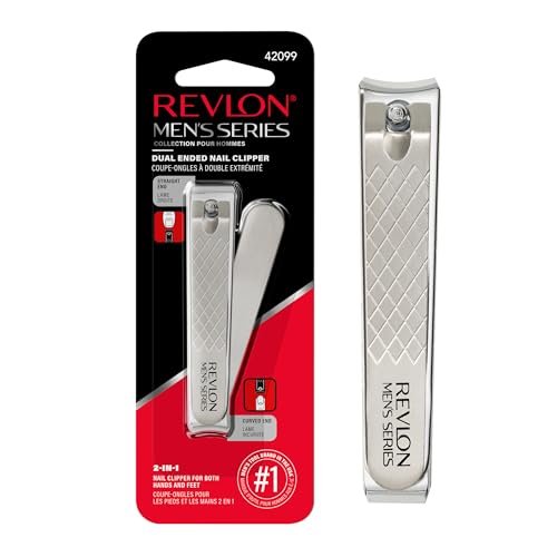Revlon Doppelend-Nagelknipser für Herren, gerade und gebogene Kanten, für Finger- und Zehennägel, Edelstahl, 1 Stück