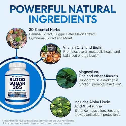 Arazo Nutrition Blood Sugar 365 – Nahrungsergänzungsmittel zur Unterstützung eines gesunden Energiehaushalts – 120 pflanzliche Kapseln – 60-Tage-Vorrat