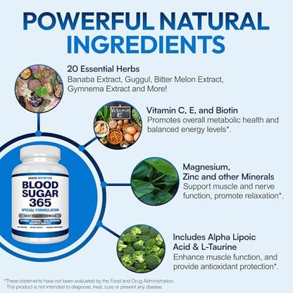 Arazo Nutrition Blood Sugar 365 – Nahrungsergänzungsmittel zur Unterstützung eines gesunden Energiehaushalts – 120 pflanzliche Kapseln – 60-Tage-Vorrat