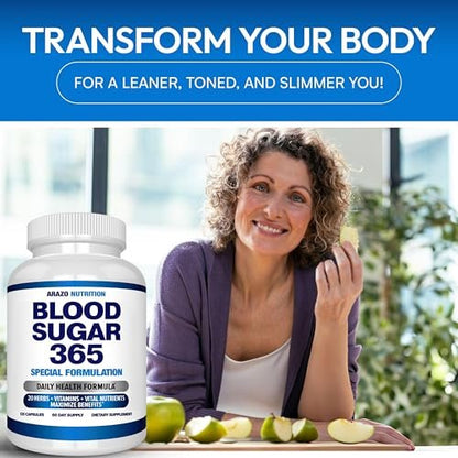 Arazo Nutrition Blood Sugar 365 – Nahrungsergänzungsmittel zur Unterstützung eines gesunden Energiehaushalts – 120 pflanzliche Kapseln – 60-Tage-Vorrat