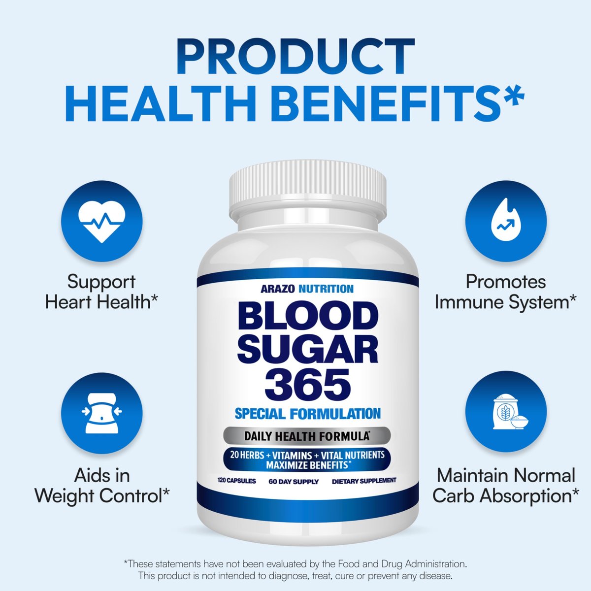 Arazo Nutrition Blood Sugar 365 – Nahrungsergänzungsmittel zur Unterstützung eines gesunden Energiehaushalts – 120 pflanzliche Kapseln – 60-Tage-Vorrat