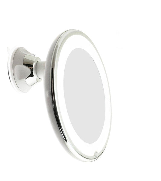 JiBen LED-beleuchteter 10-fach Vergrößerungsspiegel mit Saugnapf, helles diffuses Licht, 360° drehbarer Arm, kabellos für Zuhause und Reisen
