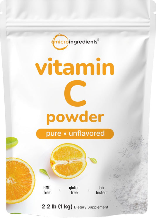 Micro Ingredients Reines Vitamin C Pulver, 2,2 Pfund (1 kg) | Ungeschmackvolles Ascorbinsäure-Präparat | Vitamine für Frauen und Männer | Nicht-GVO, glutenfrei