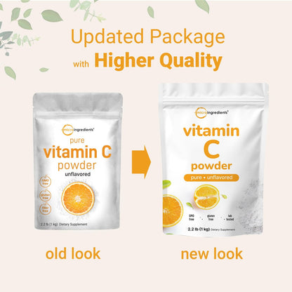 Micro Ingredients Reines Vitamin C Pulver, 2,2 Pfund (1 kg) | Ungeschmackvolles Ascorbinsäure-Präparat | Vitamine für Frauen und Männer | Nicht-GVO, glutenfrei